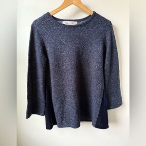 NWT CURIO NEW YORK Speckled Sweater Knit Velvet Soft Drapey Baggy‎ Navy Blue XS